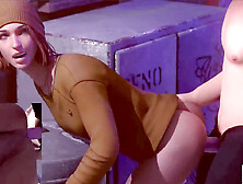 Young widow with big natural tits showing off in the alley