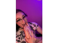 Saucy nerd devouring her own foot and toes in a solo