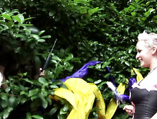 Blonde Bimbo Cosplaying as a Fairy Gets a Dick in Her Mouth in the Forest