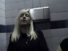 Lesbian Babes Inside Mcdonalds Restroom With Biggest Fake Penis