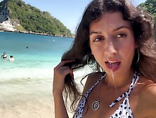 Hottie Sucks My Dick On A Public Beach And Walks Along The Shore With Cum On Her Face - Cumwalk