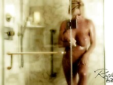 Blonde Chick With Huge Knockers Uses Showerhead To Pleasure Herself