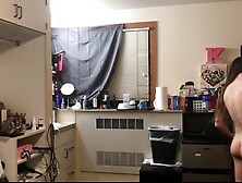 Sister in her dorm room after shower