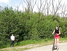 Hot Teen Parks Her Scooter To Stroke Old Stranger