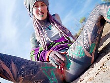 Dreadhead horny HIPPIE chick gets ANAL fuck outdoors by tattooed schlong - SELF PERSPECTIVE