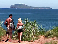 Summer at Three Scene-4 busty Blonde Chloe Delaure Enjoys DP Threesome on the Beach