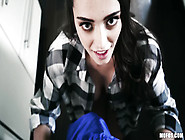 Babe moves red panties aside to welcome dick with pussy