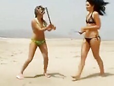 Anal threesome on the beach