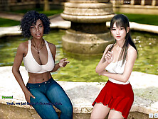 3D blonde with big tits and a sexy ass in an erotic visual novel adventure