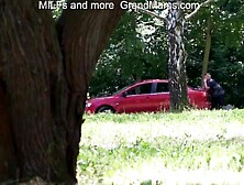 Old whore Vicky nearly caught screwing youthful Daniel outdoors