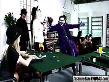 Huge natural boobs bouncing Jasmine Black all night in orgy