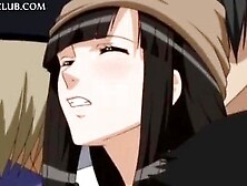 Big breasted hentai sex slave gets nipples pinched in public