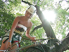 Sexy blonde with big ass Brandy Smile enjoys extreme sports on the open air