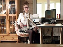 Abigail strips and masturbates by computer