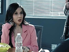 Two managers fight for their boss' attention and pussy