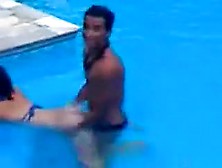 Latina girl couple fucks in the swimming pool and the shower