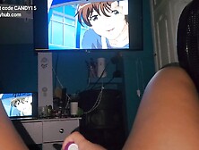 Intensive Climax Watching Anime.  This Babe Comments: "would U Clean It With Your Tongue?"