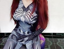 Spider damsel cosplay babe tugging and getting butt fucked