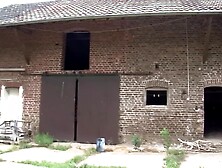 Youthful golden-haired comes to visit a farm and meets the large hard shlong of the farmer