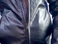 Bearded Hunk In A Leather Jacket Pleasures Himself With His Leather Glove
