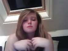 Cute chubby busty girl has cybersex with her bf and rubs one off