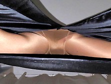 Black Liquid Satin Skirt With Glossy Pantyhose