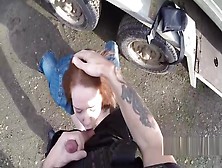 Busty Redhead Fucks On Police Car