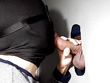 Masked Man Sucks A Hard Cock Through A Hole On The Wall