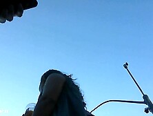 Upskirt - Green Dress Brunette