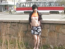 Fun flashing girl in public