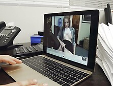 Office nerd catches colleague masturbating and joins her