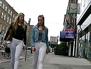 Candid girls in white jeans