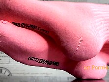PINK SOCKS ON DIVINE FEET! REMOVE THEM ASAP AND PUT THE EXCITED PENIS ON YOUR LEGS!