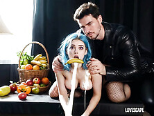 Floating Banana + Milk Pantyhose Guy Drenches Her