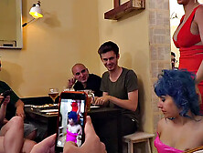 Colored hair babe publicly humiliated and tormented by lezdom