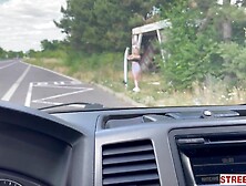 StreetFuck - Surfer Slut Almost Caught By Police Blowing Stranger in Car in PUBLIC