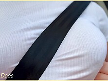 Wifey with flawless braless melons flashing in the car