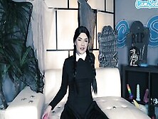 Adorable Eighteen Cosplay As Wednesday Addams Masturbates On Web Cam