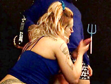 Big butt blonde milf Bleubrutalrose in sexy undergarments and ripped leg stockings enjoys masturbation, blowjob, faux cock play,