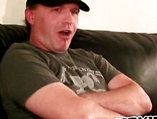 Pierced amateur tries anal play while stroking his big cock