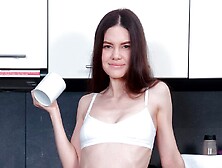 Cute model in stockings Tina Grey stimulates her hungry wet pussy