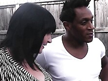 Busty working woman swallows his huge black dick