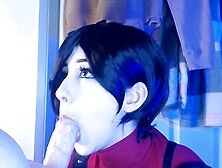 Ada Wong hooks up with Leon, gives a footjob and takes a big oiled ass pounding
