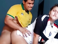 Little whore giving her ass after football