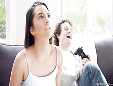 Awesome brunette Miki Cruz loses video game and fucks her step brother