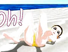 【Emma】 Blonde anime girl tried on micro bikinis on the beach.