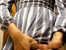 Stroking In A Striped Dress