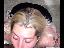 blonde eats it all and I put her on all fours,  little skank