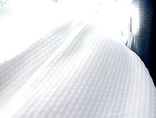 City uppie--nude color thong under white dress