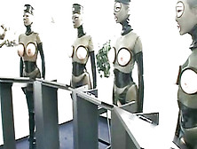 Lesbian chicks in latex bodysuits and high heels get it on